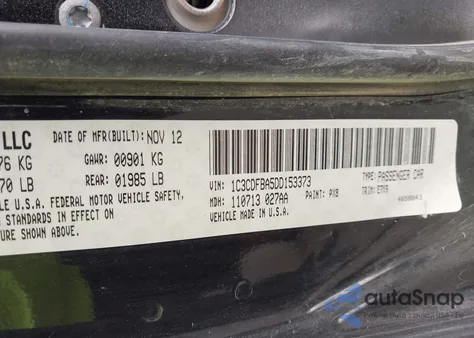 2013 Dodge Dart Sxt из США, поврежденный, VIN 1C3CDFBA5DD153373